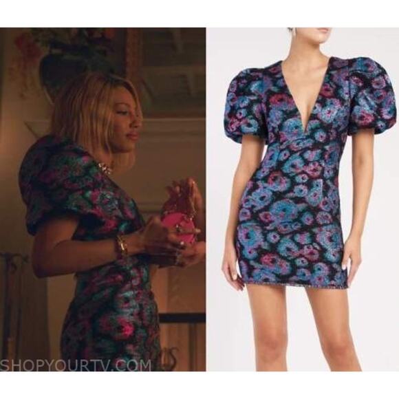 Rebecca Vallance Leila Puff Sleeve Mini Dress Metallic Blue/Purple Size US 2 - Picture 8 of 8